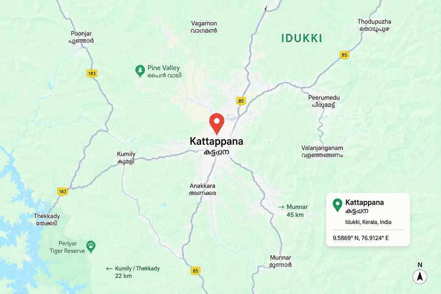 Map of Kattappana, Idukki